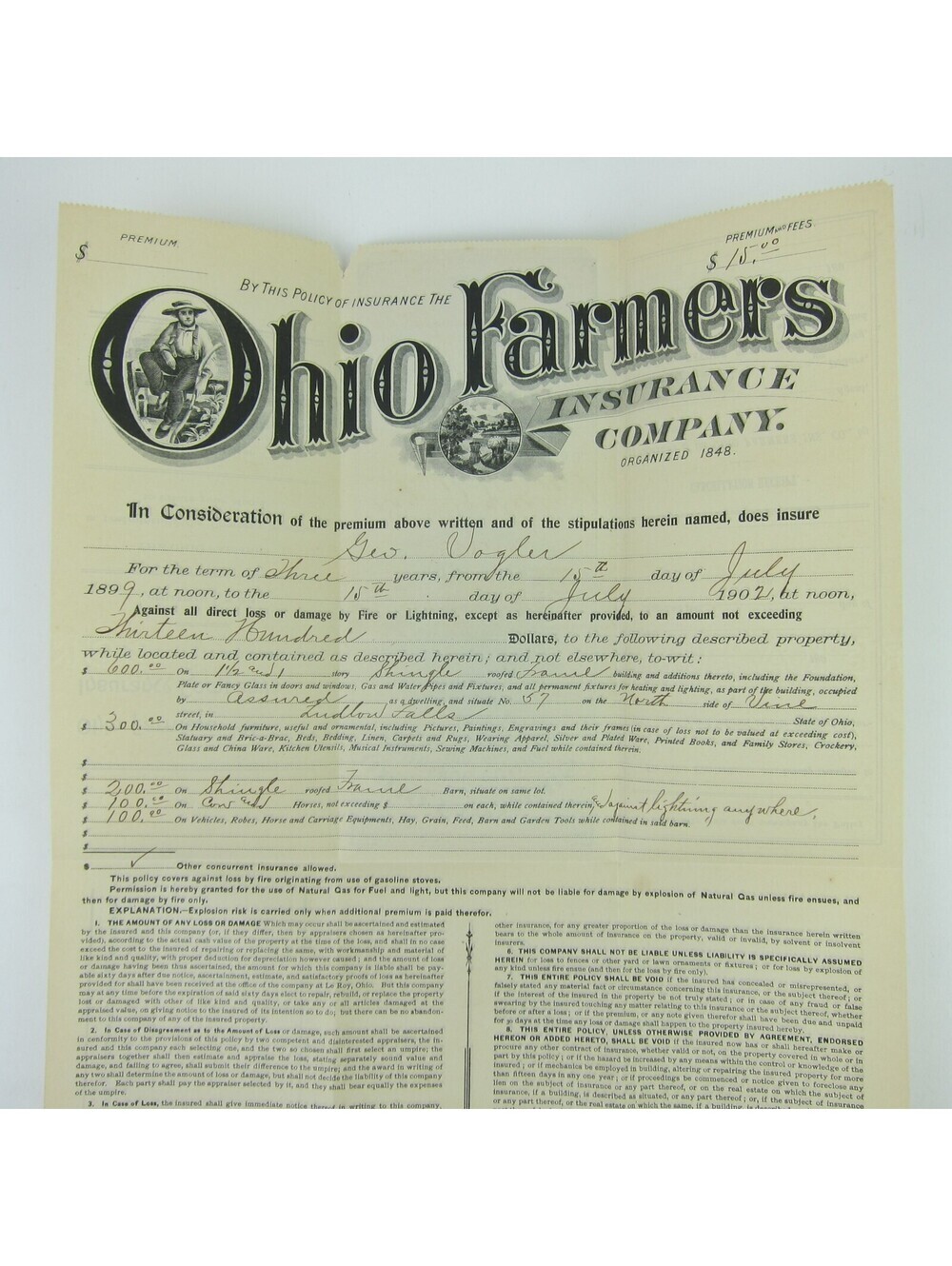 1902 Ohio Farmers Insurance Policy Le Roy Scott R162, R163, R164, R166 Tax Stamp - Picture 8 of 13